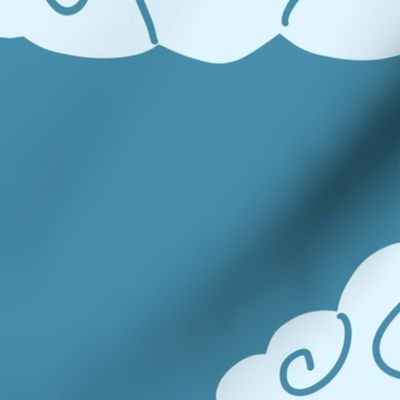 flying swallows / bird in a sky with clouds - cyan blue vibrant - large scale