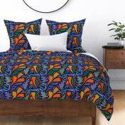 Tropical Block Print Flowers - Orange Violet Blue - Medium Scale 36" repeat - Design 16074358