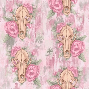 Coyote Skull and Peony Floral pattern