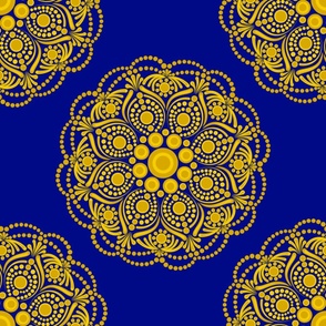 24” Navy and Gold Night Blooming Buttercup Polka Dot Mandala - Large