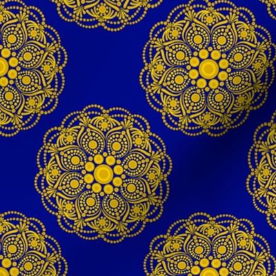 6” Navy and Gold Night Blooming Buttercup Polka Dot Mandala - Small