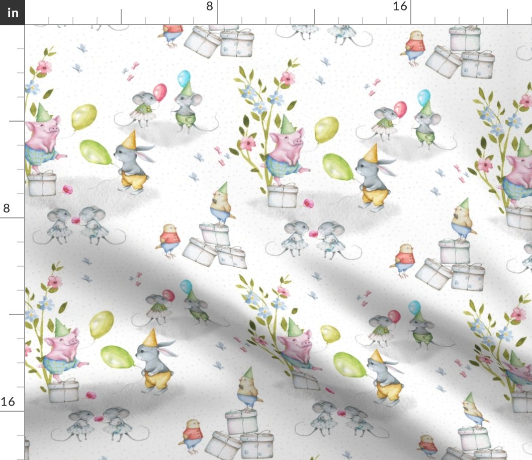 Garden Party With Baby Animals Seamless Repeat Medium Motif