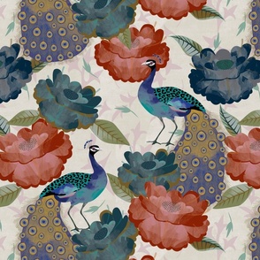 Peacock vintage floral grey