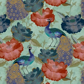 Peacock vintage floral mint