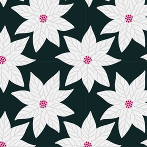 White holiday poinsettia flowers on dark green (small)
