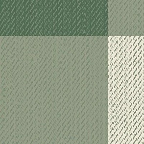 Twill Textured Gingham Check Plaid (6" squares) - Forest Green and Cream (TBS197)