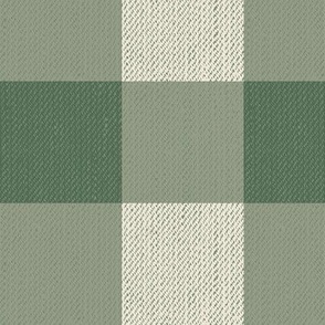 Twill Textured Gingham Check Plaid (3" squares) - Forest Green and Cream (TBS197)