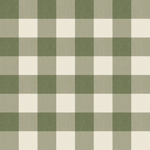 Twill Textured Gingham Check Plaid (1" squares) - Amy Green and Cream (TBS197)