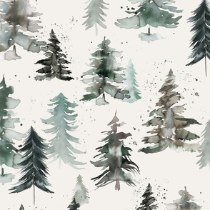 Rustic Forest Trees Woodland forest Watercolor Winter Holiday Neutral Gray Jumbo Large
