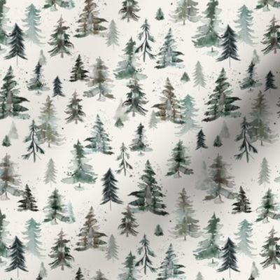 Rustic Forest Trees Woodland forest Watercolor Winter Holiday Neutral Gray Micro