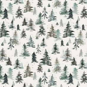 Rustic Forest Trees Woodland forest Watercolor Winter Holiday Neutral Gray Micro