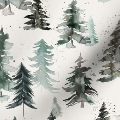 Rustic forest trees - Winter forest watercolor - Neutral Gray - Medium