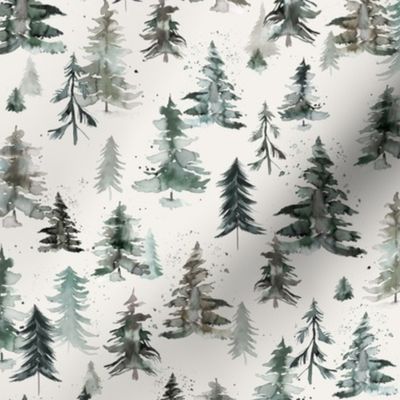 Rustic Forest Trees Woodland forest Watercolor Winter Holiday Neutral Gray Small