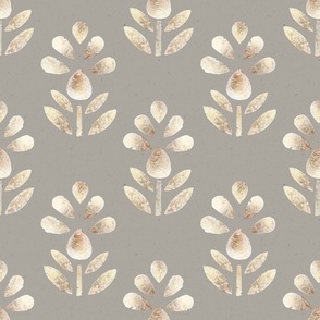 Medium Gold Flower on Taupe Beige / Block Print