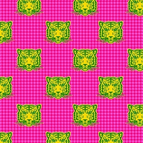 Tiger houndstooth yellow green pink