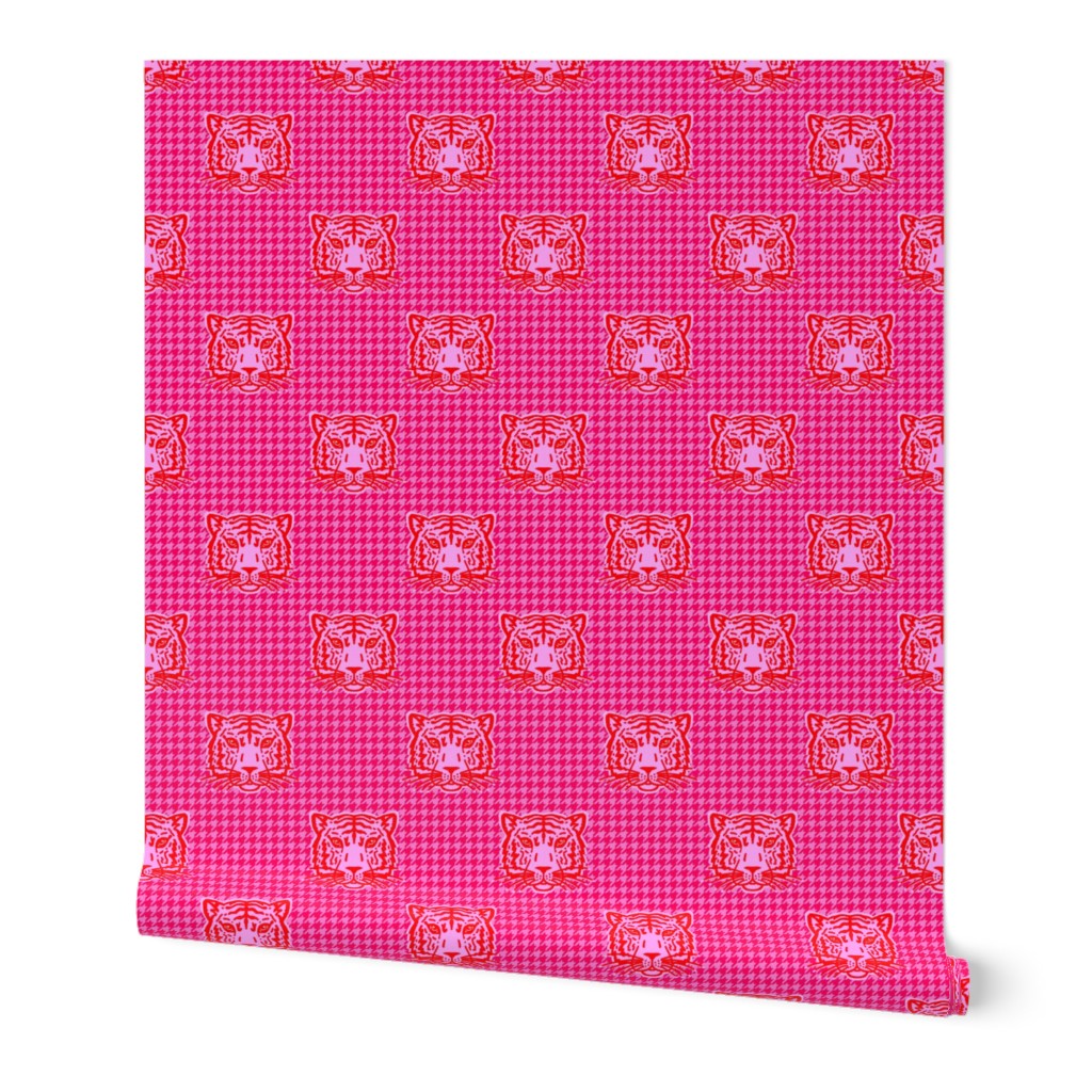 Tiger houndstooth pink and red on pink 