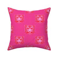 Tiger houndstooth pink and red on pink 