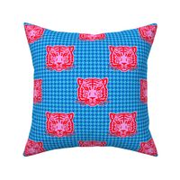 Tiger houndstooth pink and red on blue