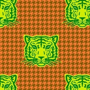 Tiger houndstooth lime and green on orange
