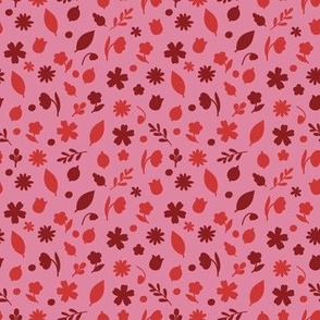 Hand drawn pink and red monochromatic floral pattern
