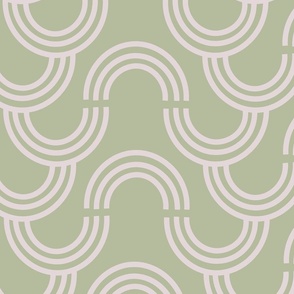 Large -  Modern abstract geo design, sage and white, art deco wallpaper and fabric