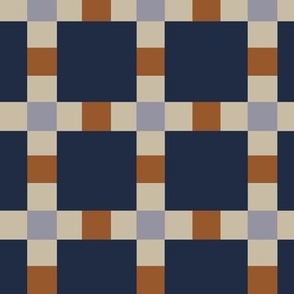 Large // Classic Unisex Geometric Checker in Navy, Beige, & Brown - Timeless 
