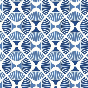Geometric block print textured angular fan dark and clear blue