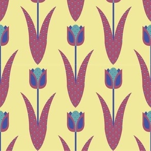 Single tulip_red blue on yellow_4inch