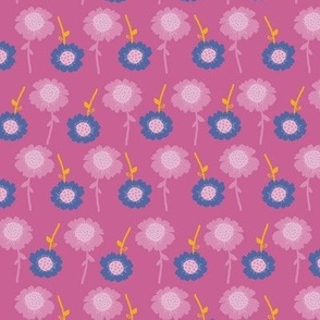 Sunflowers in light pink & blue on a pink background. 