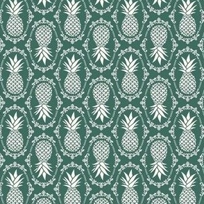 Small Scale Pineapple Fruit Damask Ivory on Pine Green - Copy - Copy
