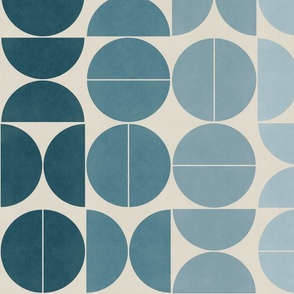 Bauhaus Balance - teal blue gradient on pale cream 