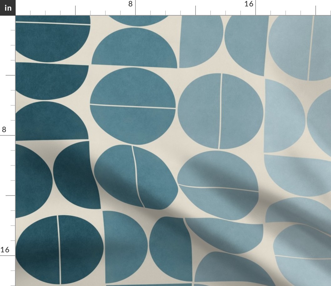 Bauhaus Balance - teal blue gradient on pale cream 