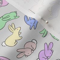 Bunny Babies in Pastel Rainbow - on light grey, small 