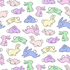 Bunny Babies in Pastel Rainbow - on white, small 