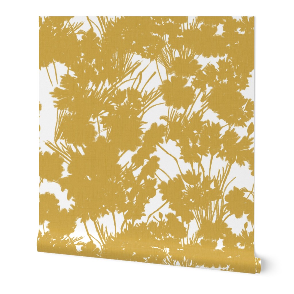 Golden Wildflowers Silhouette Luxe Serene Botanical Flower Field Tranquility Design Shadow Pattern