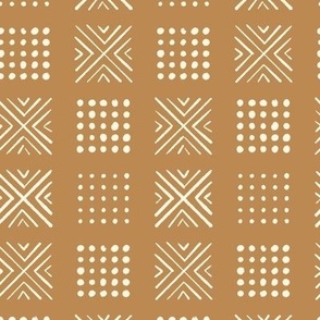 mod block print | Small Scale | Golden orange, warm white | multidirectional geometric