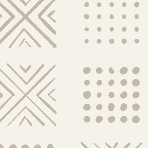 mod block print | Large Scale | Cream white, warm brown | multidirectional geometric