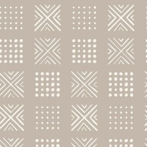 mod block print | Small Scale | Beige brown, warm white, light brown | multidirectional geometric