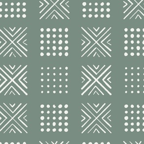 mod block print | Medium Scale | Sage Green, mint green, warm white | multidirectional geometric