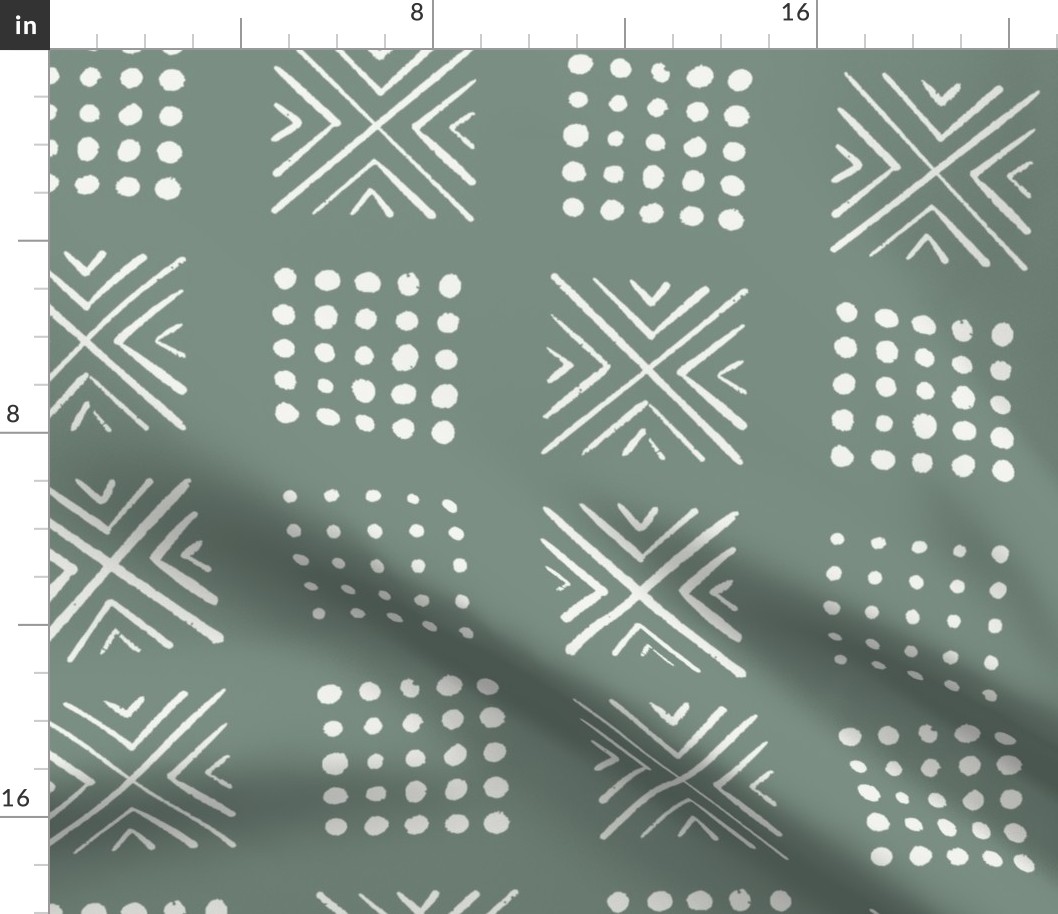 mod block print | Medium Scale | Sage Green, mint green, warm white | multidirectional geometric