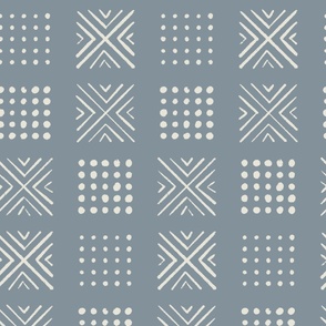 mod block print | Large Scale | Dusty Grey Blue, ivory white | multidirectional geometric