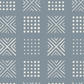 mod block print | Medium Scale | Dusty Grey Blue, ivory white | multidirectional geometric