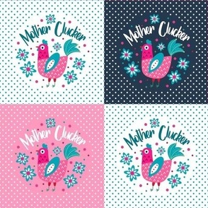 Mother Clucker 4x4 Patchwork Panels with 3x3 Circles for Small Crafts Stickers Iron on Patches