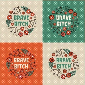 Brave Bitch 4x4 Patchwork Panels with 3x3 Circles for Small Crafts Stickers Iron on Patches