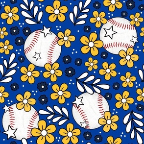 Large Scale Team Spirit Baseball Floral in Milwaukee Brewers Navy Royal Blue and Yellow Gold