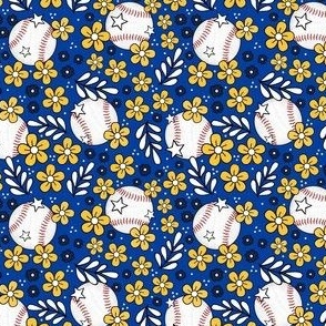 Small Scale Team Spirit Baseball Floral in Milwaukee Brewers Navy Royal Blue and Yellow Gold