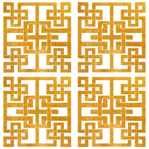 Art Deco Gilded Asian Style Geometric Square White and Gold Foil