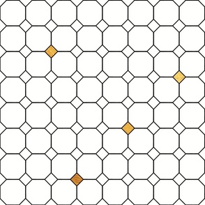 Hexagonal Black and White Geometric Tile with Gold Foil Gilded Diamond Stars- Big