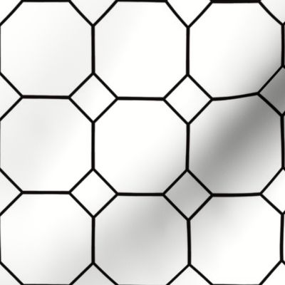 Hexagonal Black and White Geometric Tile with Diamond Stars- Big