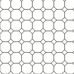 Hexagonal Black and White Geometric Tile with Diamond Stars- Big